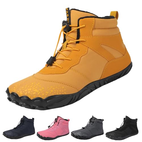 YImoomus Barfußschuhe Winter Damen Herren, Barfussschuhe Herbst Gefüttert Warm Winterschuhe, Wasserdicht Bequem Schneestiefel Rutschfeste (6801-Yellow,40) von YImoomus