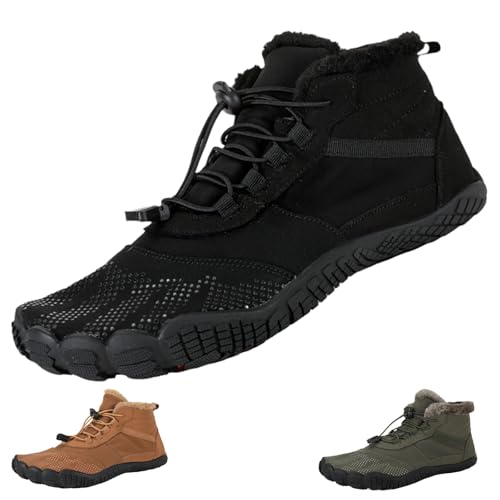 YImoomus Barfußschuhe Winter Damen Herren, Barfussschuhe Herbst Gefüttert Warm Winterschuhe, Wasserdicht Bequem Schneestiefel Rutschfeste (6809-Black,45) von YImoomus
