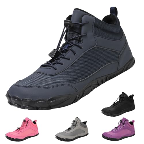 YImoomus Barfußschuhe Winter Damen Herren, Barfussschuhe Herbst Gefüttert Warm Winterschuhe, Wasserdicht Bequem Schneestiefel Rutschfeste (6818-Blue,44) von YImoomus