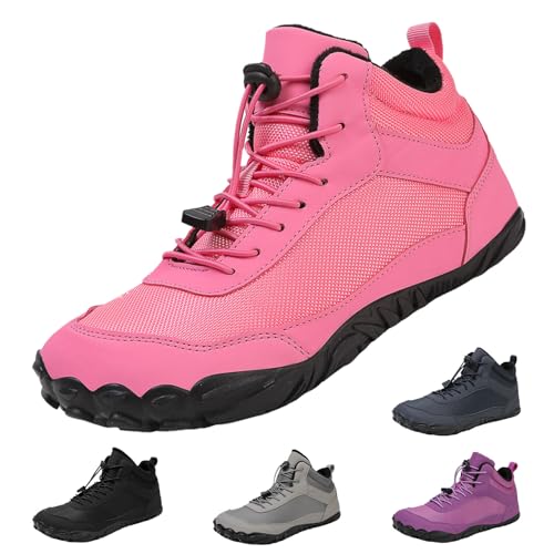 YImoomus Barfußschuhe Winter Damen Herren, Barfussschuhe Herbst Gefüttert Warm Winterschuhe, Wasserdicht Bequem Schneestiefel Rutschfeste (6818-Pink,39) von YImoomus