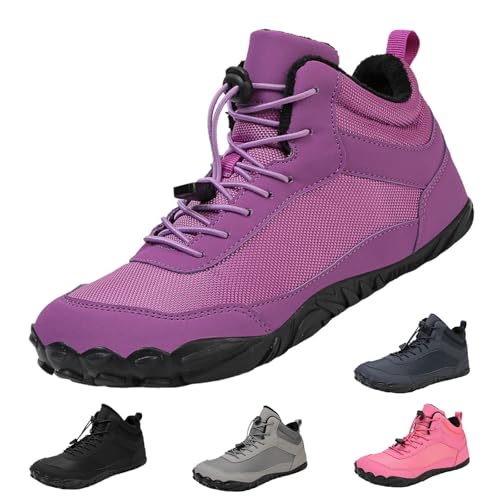 YImoomus Barfußschuhe Winter Damen Herren, Barfussschuhe Herbst Gefüttert Warm Winterschuhe, Wasserdicht Bequem Schneestiefel Rutschfeste (6818-Purple,38) von YImoomus