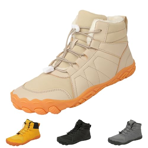 YImoomus Barfußschuhe Winter Damen Herren, Barfussschuhe Herbst Gefüttert Warm Winterschuhe, Wasserdicht Bequem Schneestiefel Rutschfeste (708-Beige,39) von YImoomus
