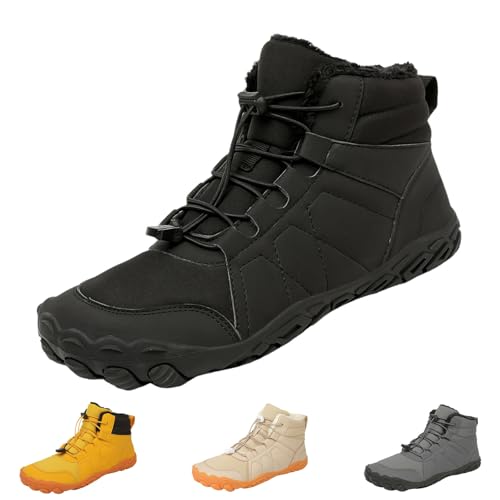 YImoomus Barfußschuhe Winter Damen Herren, Barfussschuhe Herbst Gefüttert Warm Winterschuhe, Wasserdicht Bequem Schneestiefel Rutschfeste (708-Black,41) von YImoomus