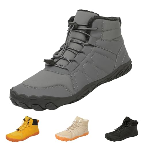 YImoomus Barfußschuhe Winter Damen Herren, Barfussschuhe Herbst Gefüttert Warm Winterschuhe, Wasserdicht Bequem Schneestiefel Rutschfeste (708-Gery,37) von YImoomus