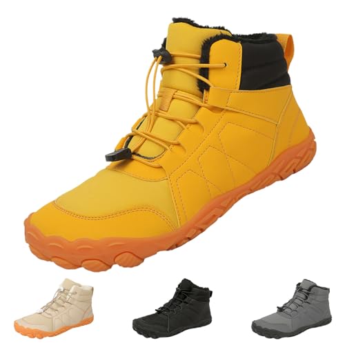 YImoomus Barfußschuhe Winter Damen Herren, Barfussschuhe Herbst Gefüttert Warm Winterschuhe, Wasserdicht Bequem Schneestiefel Rutschfeste (708-Yellow,45) von YImoomus