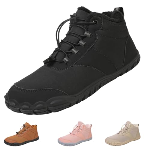 YImoomus Barfußschuhe Winter Damen Herren, Barfussschuhe Herbst Gefüttert Warm Winterschuhe, Wasserdicht Bequem Schneestiefel Rutschfeste (908-Black,37) von YImoomus