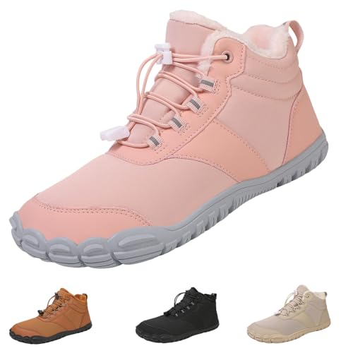 YImoomus Barfußschuhe Winter Damen Herren, Barfussschuhe Herbst Gefüttert Warm Winterschuhe, Wasserdicht Bequem Schneestiefel Rutschfeste (908-Pink,40) von YImoomus