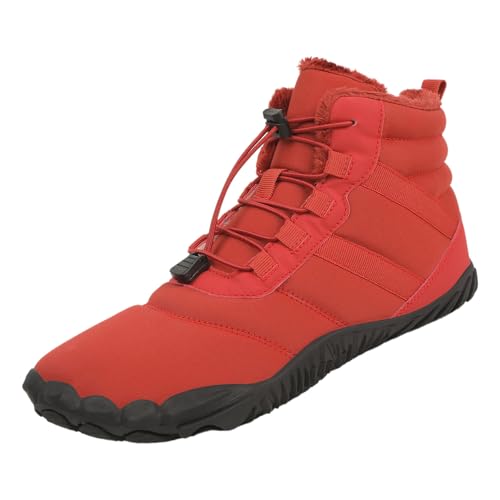 YImoomus Barfußschuhe Winter Damen Herren, Barfussschuhe Herbst Gefüttert Warm Winterschuhe, Wasserdicht Bequem Schneestiefel Rutschfeste (A65-Red,46) von YImoomus
