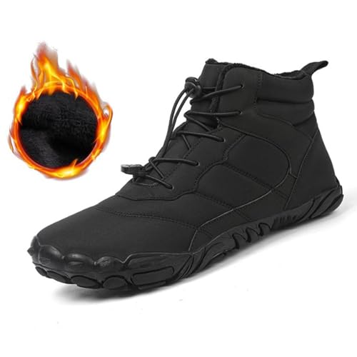 YImoomus Barfußschuhe Winter Damen Herren, Barfussschuhe Herbst Gefüttert Warm Winterschuhe, Wasserdicht Bequem Schneestiefel Rutschfeste (L656-Black,38) von YImoomus