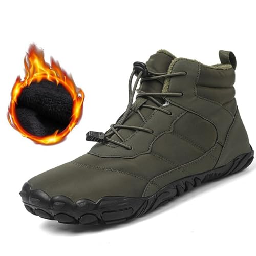 YImoomus Barfußschuhe Winter Damen Herren, Barfussschuhe Herbst Gefüttert Warm Winterschuhe, Wasserdicht Bequem Schneestiefel Rutschfeste (L656-Green,43) von YImoomus