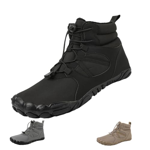 YImoomus Barfußschuhe Winter Damen Herren, Barfussschuhe Herbst Gefüttert Warm Winterschuhe, Wasserdicht Bequem Schneestiefel Rutschfeste (L658-Black,44) von YImoomus