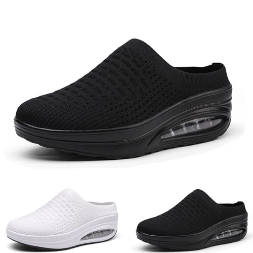 YImoomus Hatme OrthopäDische Hausschuhe Damen Mit Air-Cushion-UnterstüTzung, Mesh-Schuhe, Slip-On-Hausschuhe (Black-C, Erwachsene, Damen, 36, Numerisch, EU Schuhgrößensystem, M) von YImoomus