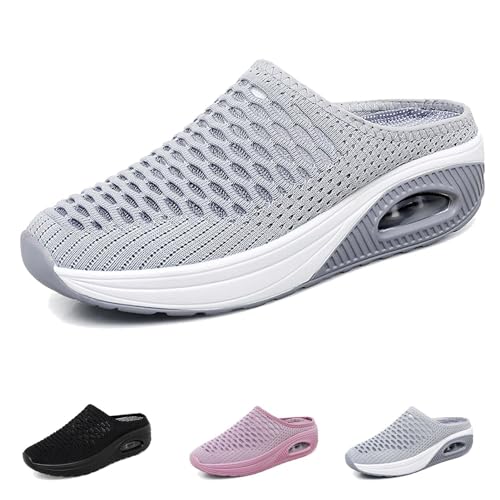 YImoomus Hatme OrthopäDische Hausschuhe Damen Mit Air-Cushion-UnterstüTzung, Mesh-Schuhe, Slip-On-Hausschuhe (Grey, Erwachsene, Damen, 37, Numerisch, EU Schuhgrößensystem, M) von YImoomus