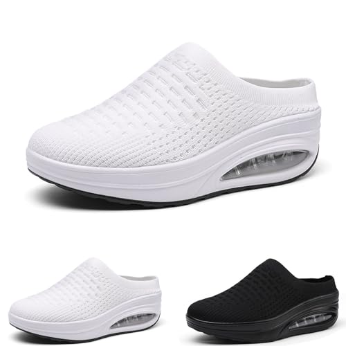 YImoomus Hatme OrthopäDische Hausschuhe Damen Mit Air-Cushion-UnterstüTzung, Mesh-Schuhe, Slip-On-Hausschuhe (White-C, Erwachsene, Damen, 36, Numerisch, EU Schuhgrößensystem, M) von YImoomus