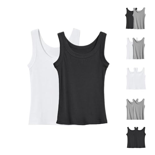 2er Pack Tank Top Damen - Rundhals Tank Tops Ärmellose Blusentop Baumwolle Unterhemd Leicht und Atmungsaktive Tops Einfarbig Ultra-Bequem Casual Weste Strand Vest Sommer Unterhemden 2er Pack Tank Top Damen - Rundhals Tank Tops Ärmellose Blusentop Baumwolle Unterhemd Leicht und Atmungsaktive Tops Einfarbig Ultra-Bequem Casual Weste Strand Vest Sommer Unterhemden von YIzdegg