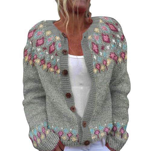 Bunter Strickjacke Damen Streifen, Langarm-Strickjacke FüR Damen Weicher Strickpullover Grobstrick Mantel Kurz Gedruckt V Pullover Christmas Knitted Jumper Frauen Strickmantel Weihnachtsstrickjacken von YIzdegg