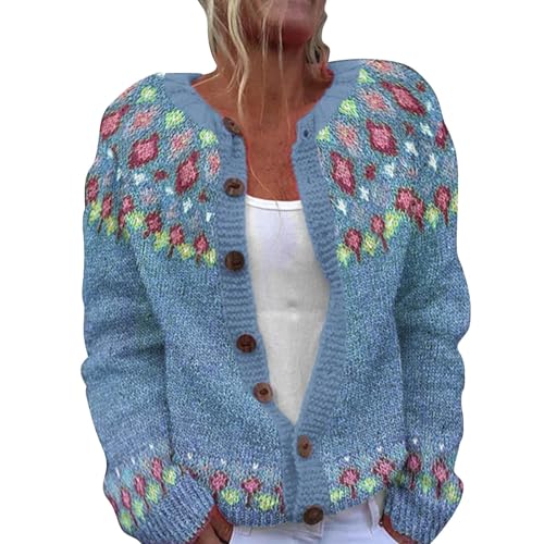 Bunter Strickjacke Damen Streifen, Langarm-Strickjacke FüR Damen Weicher Strickpullover Grobstrick Mantel Kurz Gedruckt V Pullover Christmas Knitted Jumper Frauen Strickmantel Weihnachtsstrickjacken von YIzdegg