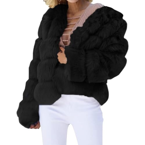 Damen Kunstpelz Mantel Kurzer Faux Pelz Winterjacke Kunstfell Oberbekleidung Einfarbig Dicker Parka Wintermantel PlüSchjacke Cardigan Felljacke Outwear Oberteile Pelzmantel Tops üBergangsmantel von YIzdegg