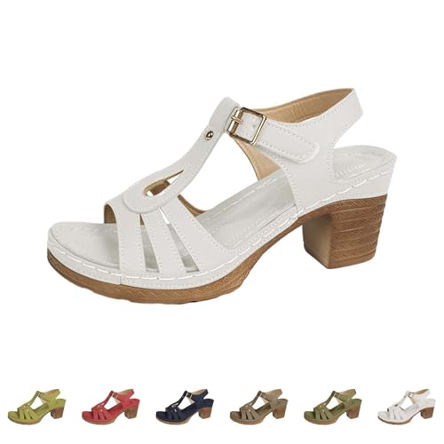 Damen Sandaletten Mit Keilabsatz - Pantoletten Absatz Sandaletten Weich Leder Schlappen Plateau Sommerschuhe Atmungsaktive Freizeitschuhe Einstellbarer Schnalle Slippers Rutschfest Damensandalen von YIzdegg