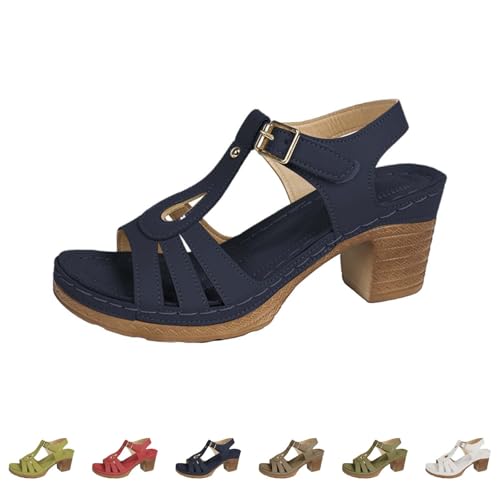 Damen Sandaletten Mit Keilabsatz - Pantoletten Absatz Sandaletten Weich Leder Schlappen Plateau Sommerschuhe Atmungsaktive Freizeitschuhe Einstellbarer Schnalle Slippers Rutschfest Damensandalen von YIzdegg
