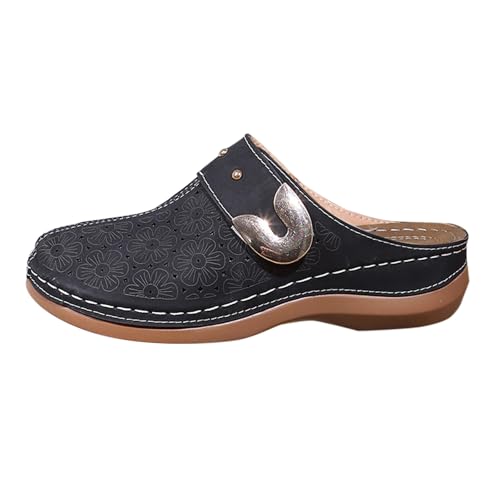 Geschlossene Damen Slippers Mesh Leder Pantoletten Plateau Sandalen Atmungsaktive Bequeme Hausschuhe rutschfest Sommerschuhe Absatz Schlappen Weich Komfort Freizeitschuhe von YIzdegg