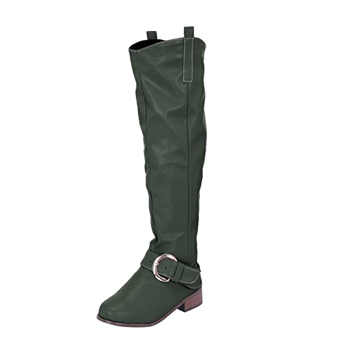 Stiefel Damen Mit Absatz - Overknees Stiefel Damen Langschaft Schlupfstiefel Kunstleder Reitstiefel Mit Seitlicher Schnalle Rundzehe Lederstisfel Bequem Warm Winterschuhe Vintage Winterstiefel von YIzdegg