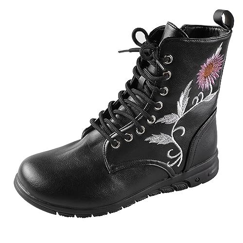 YIzdegg , einfarbig, Kurze Stiefel, PU, Sonnenblumen-Stil, lockerer hinterer Absatz, kurzer Absatz, mittlere Wadenstiefel Schuhe Damen Elegant (Black, 42) von YIzdegg