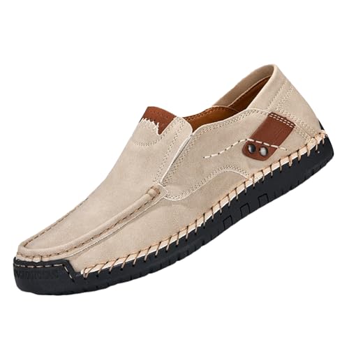 YIzdegg 2024 Herren-Freizeitschuhe Koreanische Version des atmungsaktiven handgefertigter großer Sojabohnenlederschuhe Herren Slipper Schuhe (Beige, 38) von YIzdegg