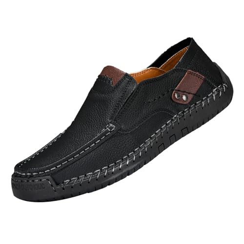 YIzdegg 2024 Herren-Freizeitschuhe Koreanische Version des atmungsaktiven handgefertigter großer Sojabohnenlederschuhe Herren Slipper Schuhe (Black, 47) von YIzdegg