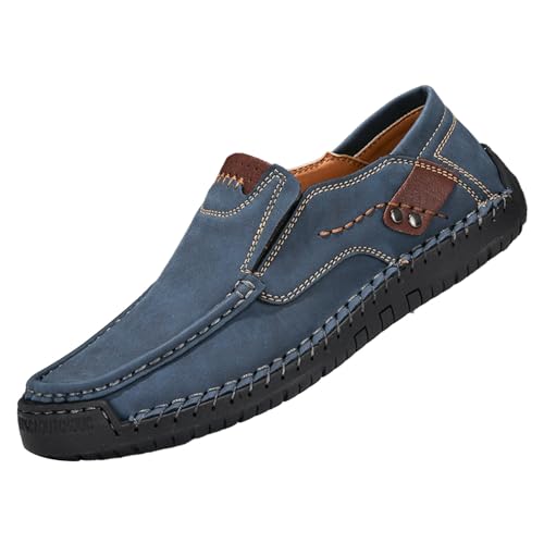 YIzdegg 2024 Herren-Freizeitschuhe Koreanische Version des atmungsaktiven handgefertigter großer Sojabohnenlederschuhe Herren Slipper Schuhe (Blue, 43) von YIzdegg