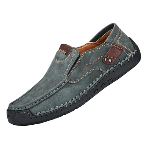 YIzdegg 2024 Herren-Freizeitschuhe Koreanische Version des atmungsaktiven handgefertigter großer Sojabohnenlederschuhe Herren Slipper Schuhe (Green, 38) von YIzdegg