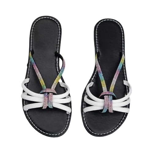 YIzdegg Bunte Sandalen Leicht Atmungsaktiv Sandals Elegante SchöNe Sandalen Flache Schuhe Rutschfester Freizeitschuhe OrthopäDische Hausschuhe Damen Flip Flops Damen Atmungsaktive Sandaletten von YIzdegg