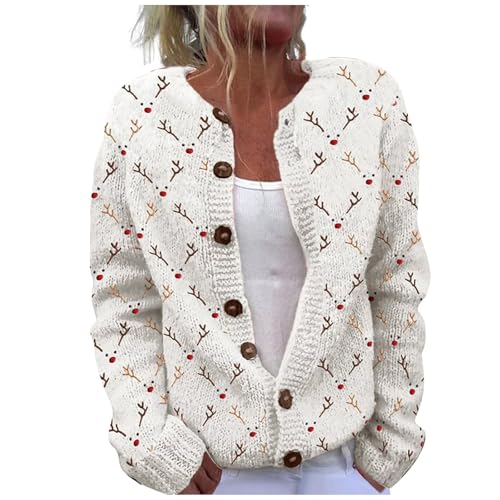 YIzdegg Bunte Strickjacke Damen Kurz : Cardiga Mit KnöPfen Strickcardigan Winter Dicke Grobstrickjacke Druck Christmas Sweater Women Wollstrickjack Oversize Kuscheljacke Warm Winterpullover von YIzdegg