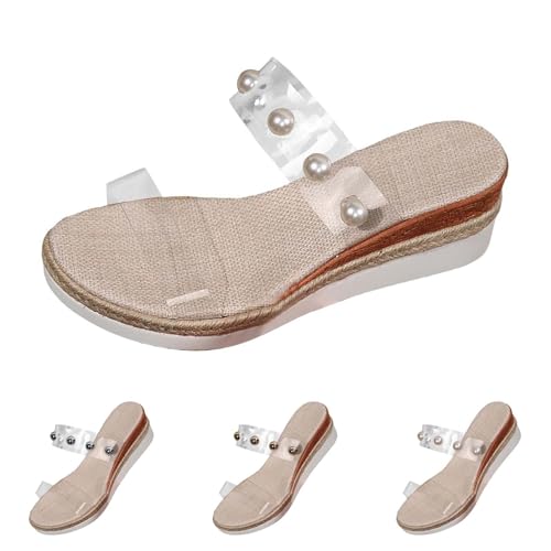 YIzdegg Damen Sandalen Espadrilles Absatzschuhe Dicke Sandaletten Open Toe Sommerschuhe Elegant Komfort Pantoletten Mit Strass Perlen Strandschuhe Rutschfest Barfußsandalen Ergonomische Römersandalen von YIzdegg