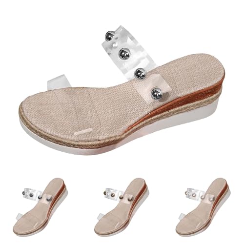YIzdegg Damen Sandalen Espadrilles Absatzschuhe Dicke Sandaletten Open Toe Sommerschuhe Elegant Komfort Pantoletten Mit Strass Perlen Strandschuhe Rutschfest Barfußsandalen Ergonomische Römersandalen von YIzdegg