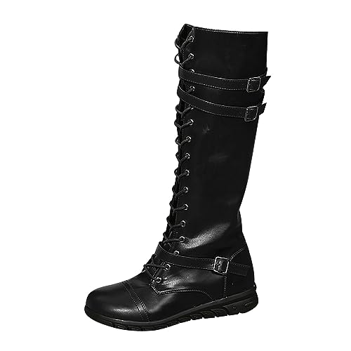 YIzdegg Damen-Schnürstiefel mit Blockabsatz, Schnallen und Plateausohle vorne Hausschuhe Damen Warm (Black, 40) von YIzdegg