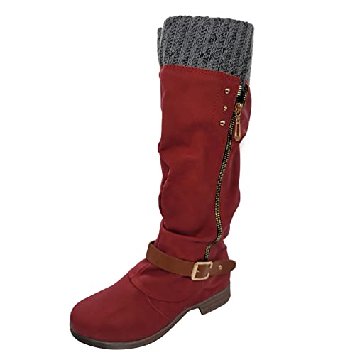 YIzdegg Damen-Stiefel - Overknee Stiefel Damen Warm Winterstiefel Mit Reißverschluss Halbhoch Boots Leder Winterstiefel Mit Breiter Absatz Regenstiefel Elegante Langschaftstiefel von YIzdegg
