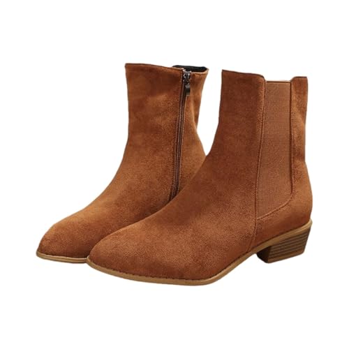 YIzdegg Damen Stiefeletten mit Blockabsatz und mittelhohem Absatz Damen Winter Gefüttert (Brown, 42) von YIzdegg