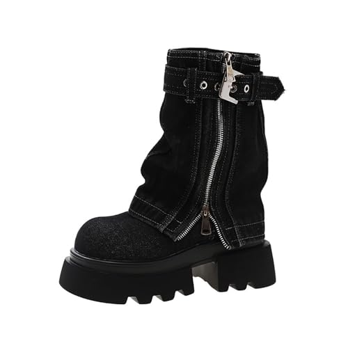 YIzdegg Damen Stiefeletten mit Blockabsatz und mittelhohem Absatz Schwarze (Black, 37) von YIzdegg