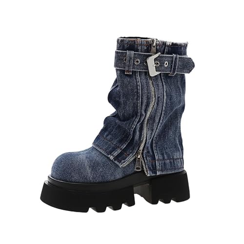 YIzdegg Damen Stiefeletten mit Blockabsatz und mittelhohem Absatz Schwarze (Blue, 35) von YIzdegg