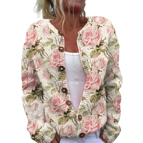 YIzdegg Damen Strickjacke Bunt, Mit Stickereimuster Winter Strickmantel Outwear Offen Cardigan Strickpullover Elegant Offen Langarm Warm Strickpullover Herbst Winter Strickcardigan Damenstrickjacke E von YIzdegg
