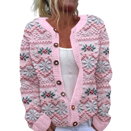 YIzdegg Damen Strickjacke Bunt Blumen, Stickerei Grobstrickpullover, Damen-Strickjacke, Oversize Cardigan Damen GrüNe Strickjacke, Kurze Pullover, Lange äRmel KnöPfen Offene Strickjacken E von YIzdegg