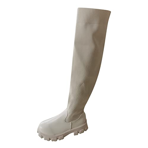 YIzdegg Dicker unterer einfarbiger Overknee High Boots Mädchen 27 (Beige, 39) von YIzdegg