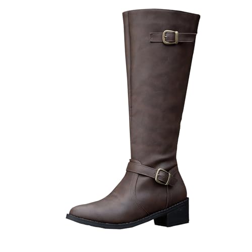 YIzdegg Fashion Dicke Sohle Blockabsatz Damenstiefel Atmungsaktive Rundkopf Blockabsatz Damenschuhe Hausschuhe 36 Damen (Brown, 37) von YIzdegg