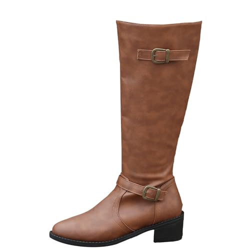 YIzdegg Fashion Dicke Sohle Blockabsatz Damenstiefel Atmungsaktive Rundkopf Blockabsatz Damenschuhe Hausschuhe 36 Damen (Khaki, 42) von YIzdegg