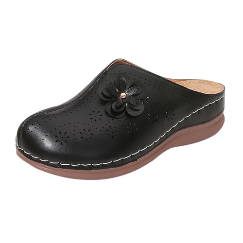 Geschlossene Damen Slippers Mesh Leder Pantoletten Plateau Sandalen Atmungsaktive Bequeme Hausschuhe rutschfest Sommerschuhe Absatz Schlappen Weich Komfort Freizeitschuhe von YIzdegg