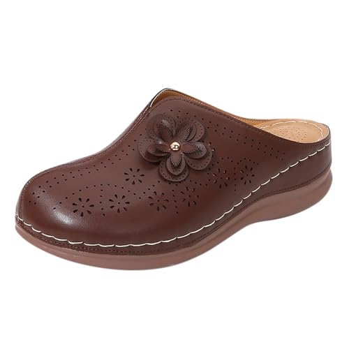 Geschlossene Damen Slippers Mesh Leder Pantoletten Plateau Sandalen Atmungsaktive Bequeme Hausschuhe rutschfest Sommerschuhe Absatz Schlappen Weich Komfort Freizeitschuhe von YIzdegg