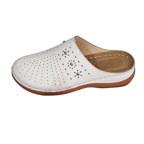 YIzdegg Geschlossene Damen Slippers Mesh Leder Pantoletten Plateau Sandalen Atmungsaktive Bequeme Hausschuhe Rutschfest Sommerschuhe Absatz Schlappen Weich Komfort Freizeitschuhe von YIzdegg