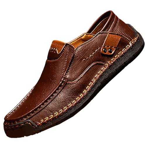 YIzdegg Hand Men's Shoes Outdoor Casual Shoes A Stirrup Flat Bottom Leather Shoes Spring Help Large Size Border Cowhide Schuhe Größe 50 Herren (Coffee, 41) von YIzdegg