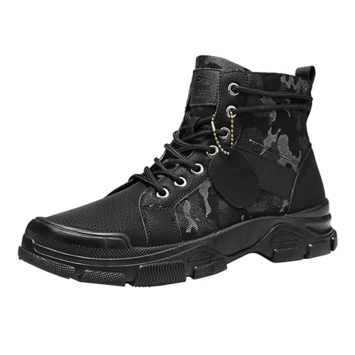 YIzdegg Herren Frühling und Große Größe Mid Top Arbeitskleidung Atmungsaktiv Vielseitig Camouflage rutschfest Trendy Sport Freizeitschuhe Bequeme Schuhe Herren Winter (Black, 47) von YIzdegg